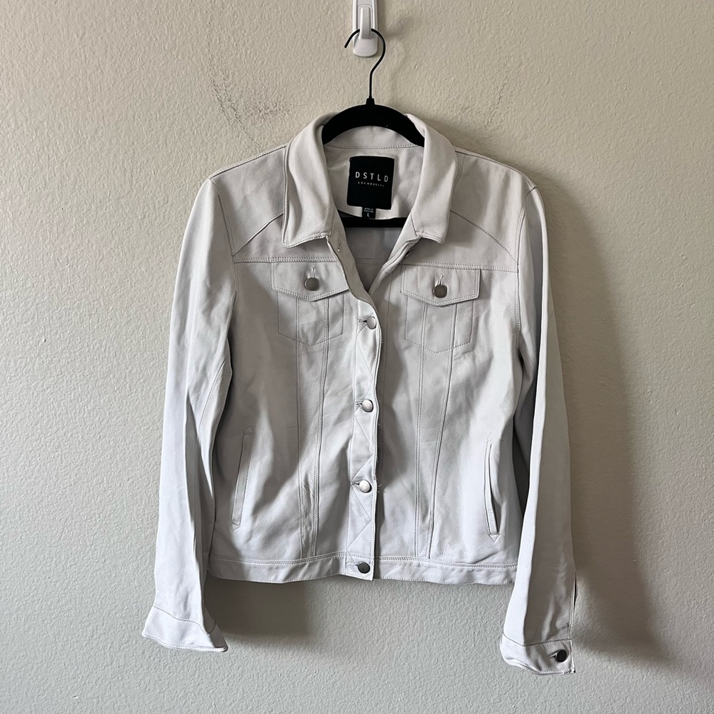 DSTLD White Leather Button Up Jacket Size L